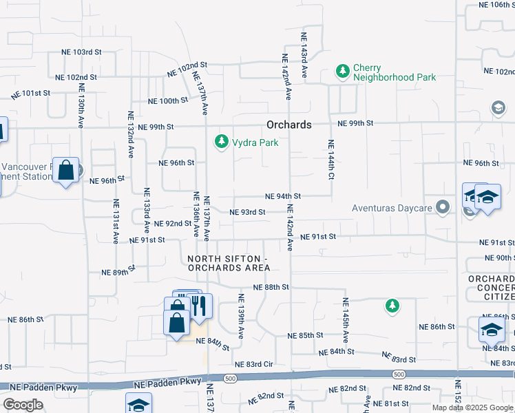 map of restaurants, bars, coffee shops, grocery stores, and more near 14002 Northeast 93rd Street in Vancouver