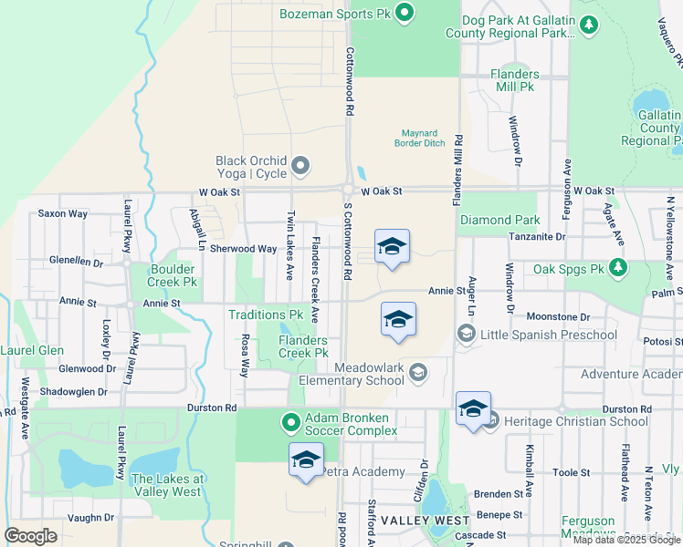 map of restaurants, bars, coffee shops, grocery stores, and more near 981 South Cottonwood Road in Bozeman