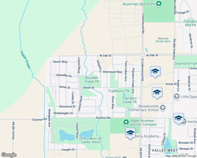 map of restaurants, bars, coffee shops, grocery stores, and more near 4455 Annie Street in Bozeman
