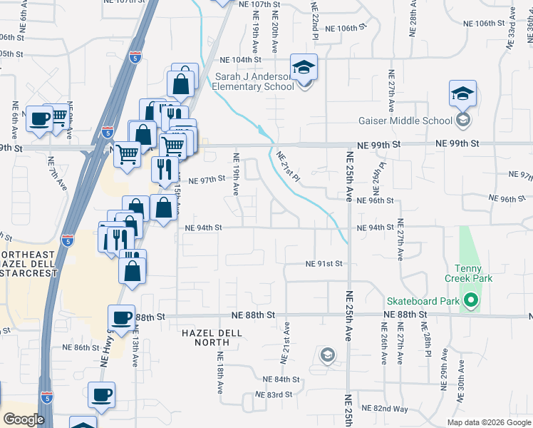 map of restaurants, bars, coffee shops, grocery stores, and more near 9413 Northeast 19th Avenue in Vancouver