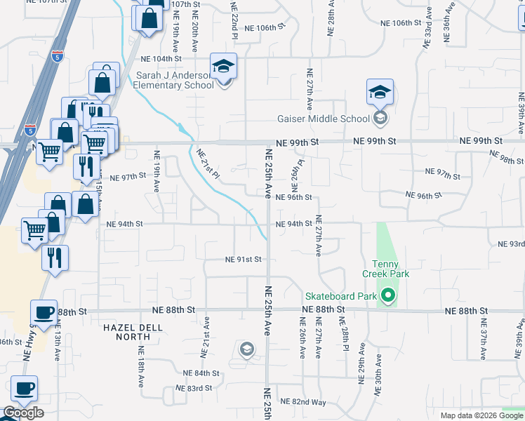 map of restaurants, bars, coffee shops, grocery stores, and more near 9410 Northeast 25th Avenue in Vancouver