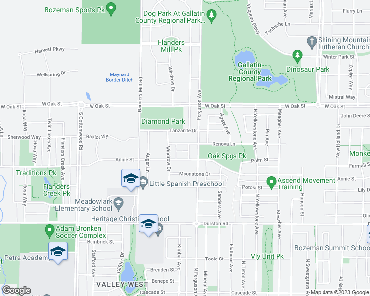 map of restaurants, bars, coffee shops, grocery stores, and more near 4130 Renova Lane in Bozeman
