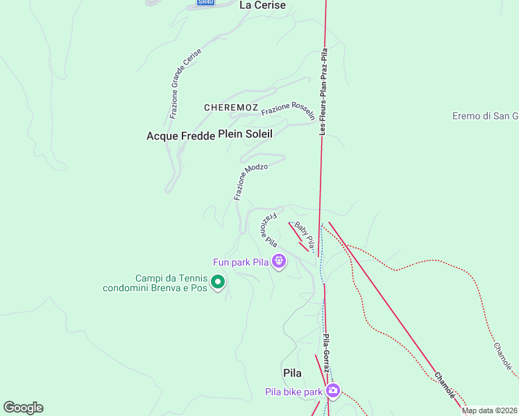 map of restaurants, bars, coffee shops, grocery stores, and more near Frazione Modzo in Valle d'Aosta