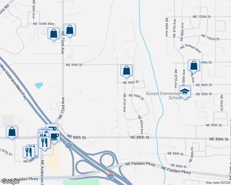 map of restaurants, bars, coffee shops, grocery stores, and more near 9312 Northeast 80th Avenue in Vancouver