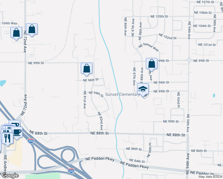 map of restaurants, bars, coffee shops, grocery stores, and more near 9309 Northeast 83rd Avenue in Vancouver