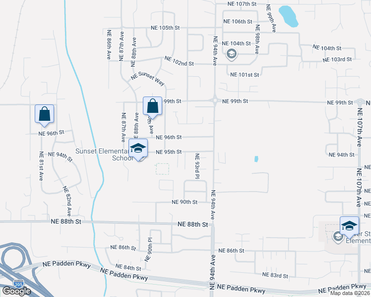 map of restaurants, bars, coffee shops, grocery stores, and more near 9210 Northeast 95th Street in Vancouver