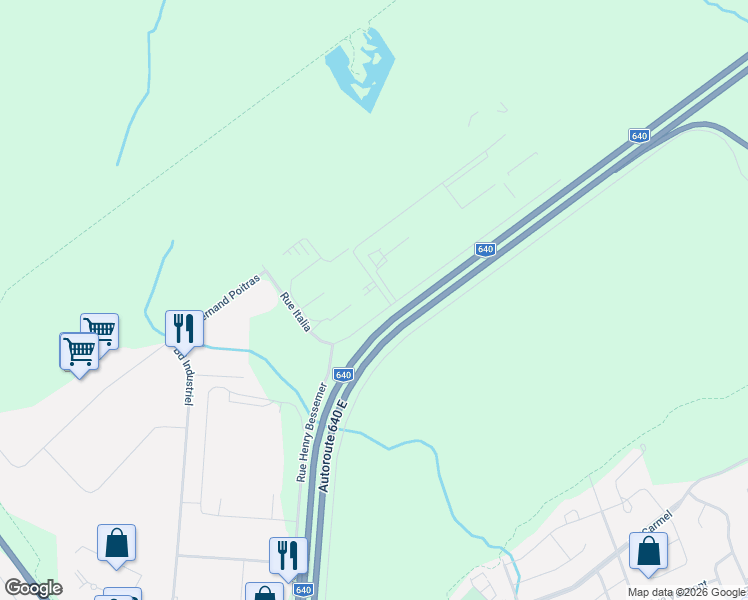 map of restaurants, bars, coffee shops, grocery stores, and more near 1027 Boulevard des Entreprises in Terrebonne