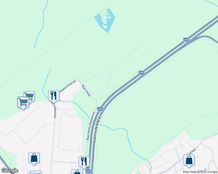 map of restaurants, bars, coffee shops, grocery stores, and more near 1027 Boulevard des Entreprises in Terrebonne