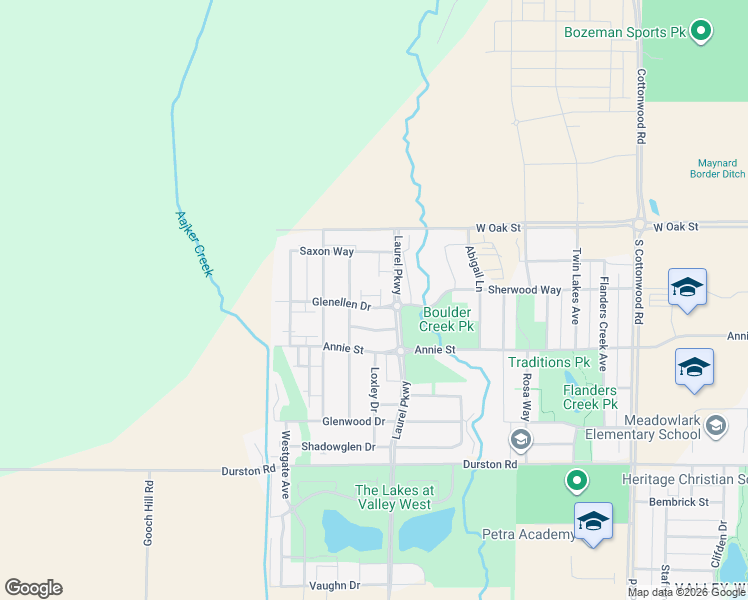 map of restaurants, bars, coffee shops, grocery stores, and more near 5425 Glenkirk Drive in Bozeman