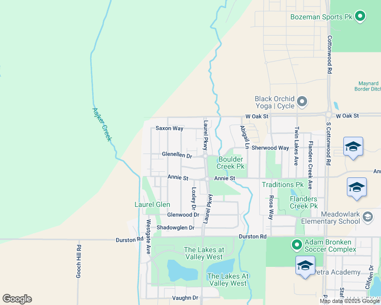 map of restaurants, bars, coffee shops, grocery stores, and more near 5463 Glenellen Drive in Bozeman