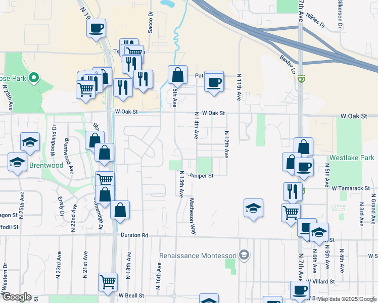 map of restaurants, bars, coffee shops, grocery stores, and more near 1079 North 14th Street in Bozeman