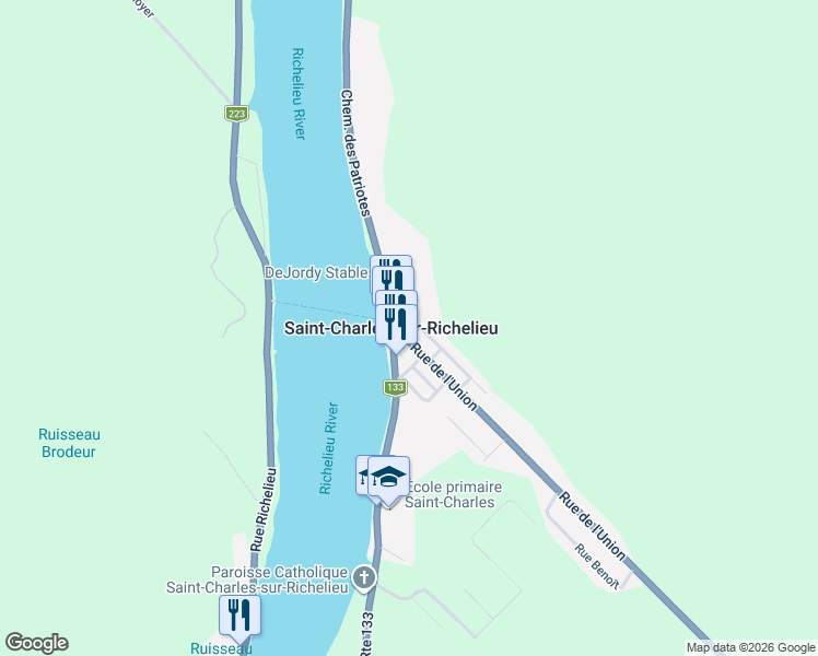 map of restaurants, bars, coffee shops, grocery stores, and more near 14 Rue de l'Union in Saint-Bernard-de-Michaudville