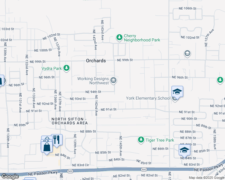 map of restaurants, bars, coffee shops, grocery stores, and more near 9506 Northeast 144th Court in Vancouver