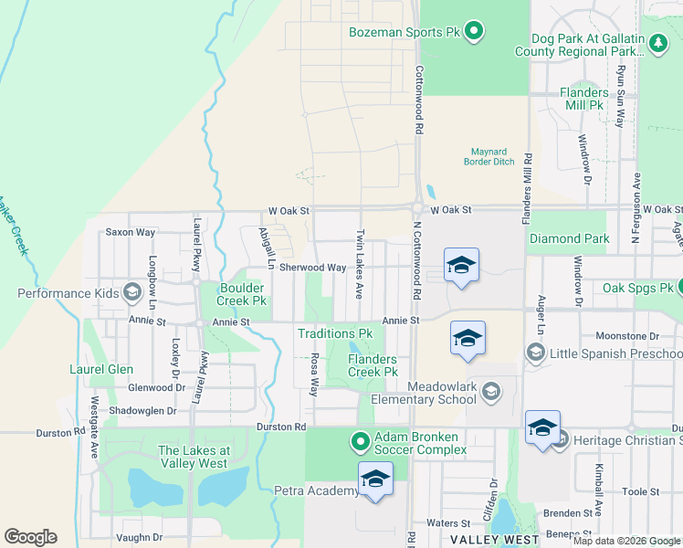 map of restaurants, bars, coffee shops, grocery stores, and more near 1105 Twin Lakes Avenue in Bozeman