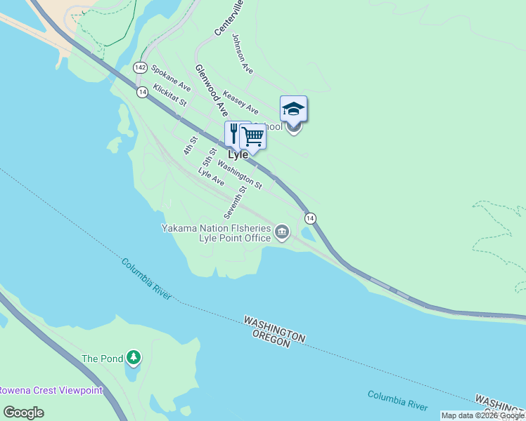 map of restaurants, bars, coffee shops, grocery stores, and more near 716 Washington Street in Lyle