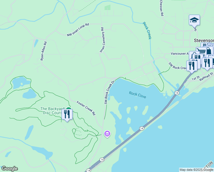 map of restaurants, bars, coffee shops, grocery stores, and more near 201 Southwest Atwell Road in Stevenson