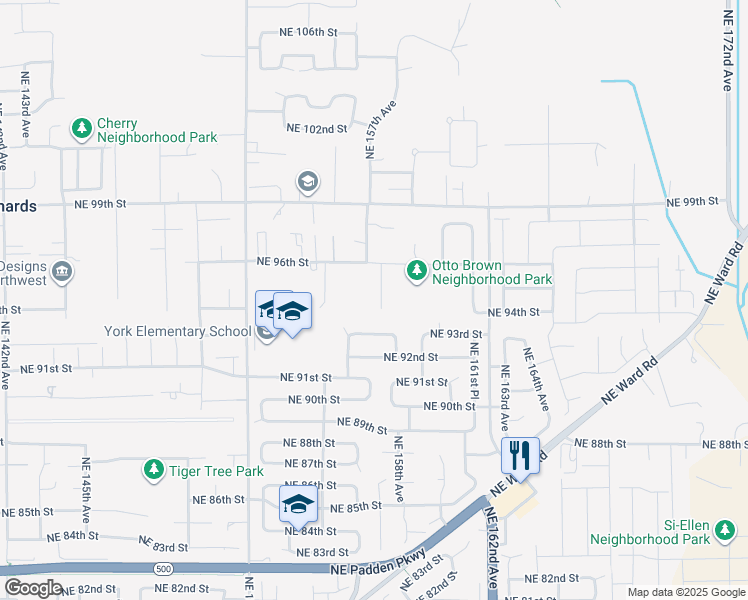 map of restaurants, bars, coffee shops, grocery stores, and more near 9508 Northeast 157th Court in Vancouver