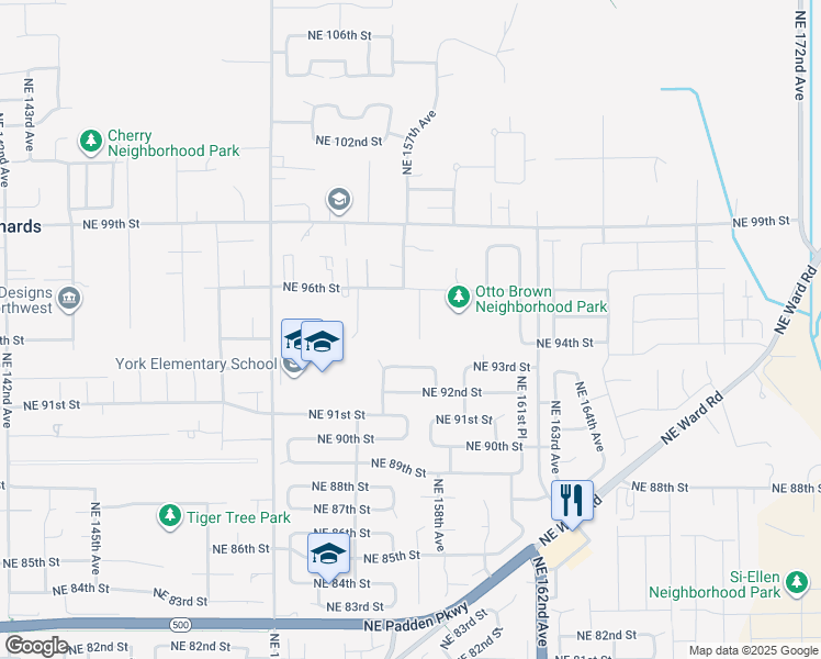 map of restaurants, bars, coffee shops, grocery stores, and more near 9508 Northeast 157th Court in Vancouver