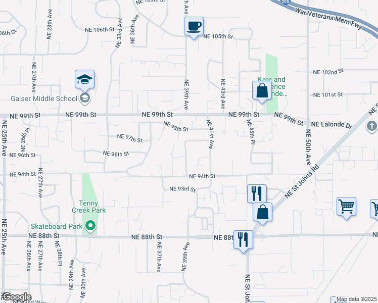 map of restaurants, bars, coffee shops, grocery stores, and more near 9604 Northeast 39th Avenue in Vancouver