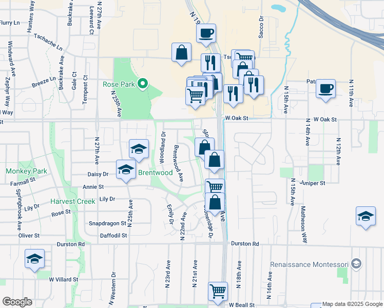 map of restaurants, bars, coffee shops, grocery stores, and more near 1112 Mountain Ash Avenue in Bozeman
