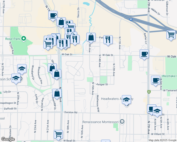 map of restaurants, bars, coffee shops, grocery stores, and more near 1189 North 15th Avenue in Bozeman