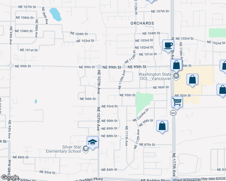 map of restaurants, bars, coffee shops, grocery stores, and more near 10815 Northeast 96th Street in Vancouver