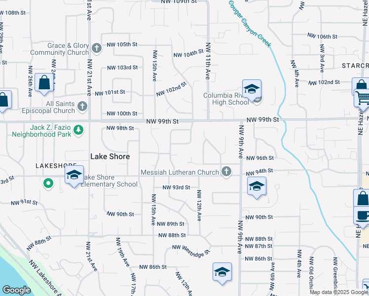 map of restaurants, bars, coffee shops, grocery stores, and more near 1310 Northwest 97th Street in Vancouver