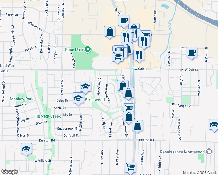 map of restaurants, bars, coffee shops, grocery stores, and more near 1116 Brentwood Avenue in Bozeman