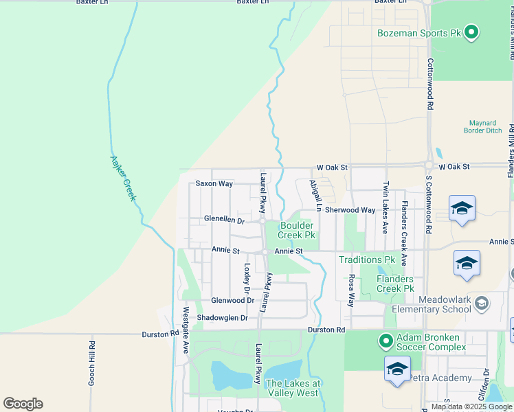 map of restaurants, bars, coffee shops, grocery stores, and more near 1001 Baxter Creek Way in Bozeman