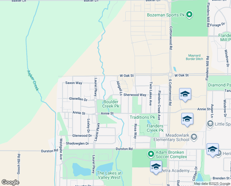 map of restaurants, bars, coffee shops, grocery stores, and more near 1147 Abigail Lane in Bozeman