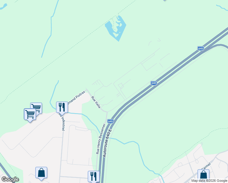 map of restaurants, bars, coffee shops, grocery stores, and more near 879 Rue des Forges in Terrebonne