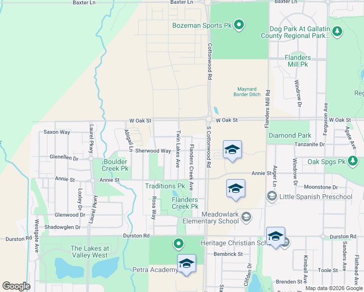 map of restaurants, bars, coffee shops, grocery stores, and more near 1105 Twin Lakes Avenue in Bozeman