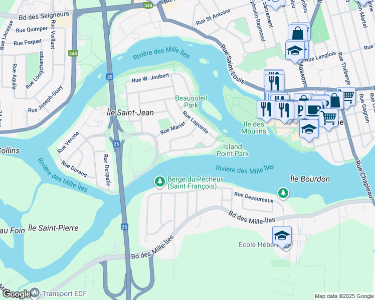 map of restaurants, bars, coffee shops, grocery stores, and more near 1340 Rue François Paquin in Terrebonne