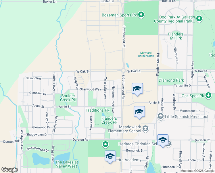 map of restaurants, bars, coffee shops, grocery stores, and more near 1105 Twin Lakes Avenue in Bozeman