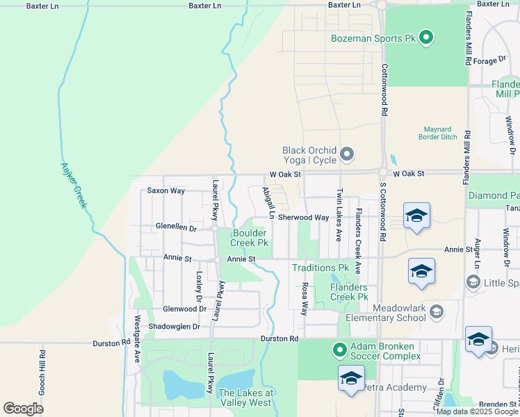 map of restaurants, bars, coffee shops, grocery stores, and more near 1147 Abigail Lane in Bozeman