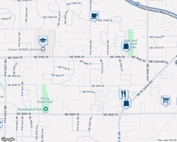 map of restaurants, bars, coffee shops, grocery stores, and more near 9604 Northeast 39th Avenue in Vancouver
