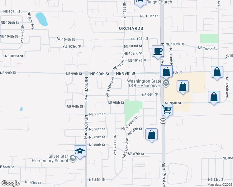 map of restaurants, bars, coffee shops, grocery stores, and more near 11016 Northeast 96th Street in Vancouver