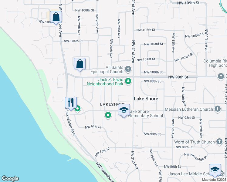 map of restaurants, bars, coffee shops, grocery stores, and more near 9609 Northwest 24th Avenue in Vancouver