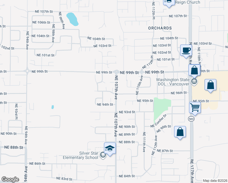map of restaurants, bars, coffee shops, grocery stores, and more near 9607 Northeast 106th Court in Vancouver