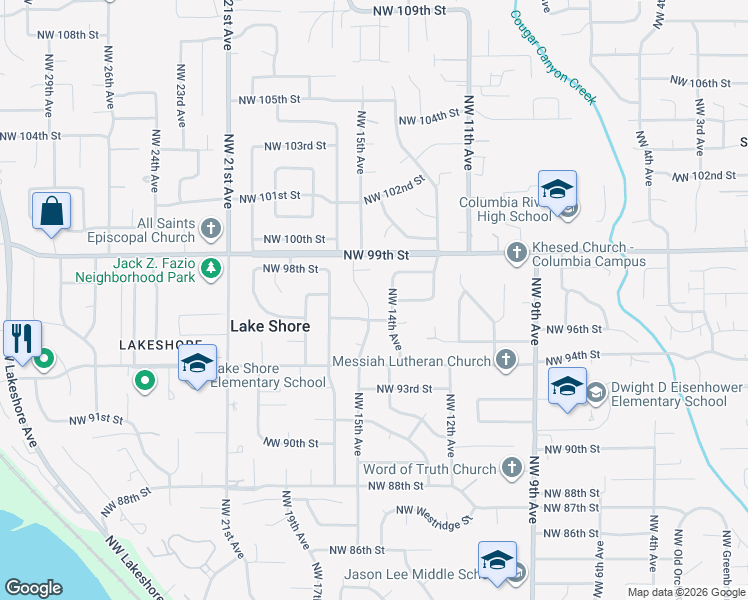 map of restaurants, bars, coffee shops, grocery stores, and more near 9615 Northwest 15th Avenue in Vancouver