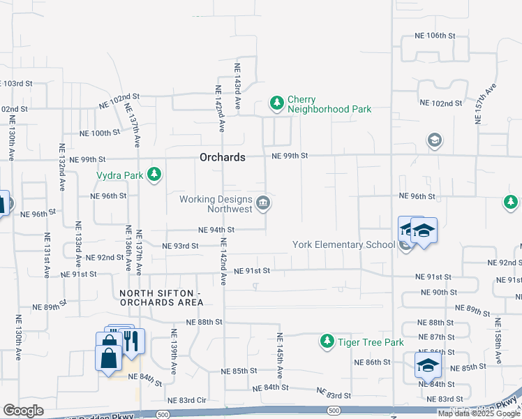 map of restaurants, bars, coffee shops, grocery stores, and more near 9506 Northeast 144th Court in Vancouver