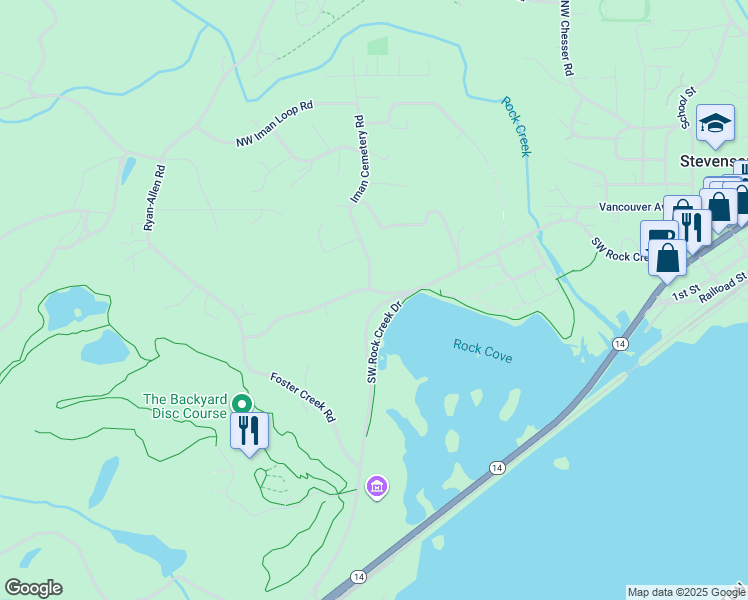 map of restaurants, bars, coffee shops, grocery stores, and more near 201 Southwest Atwell Road in Stevenson
