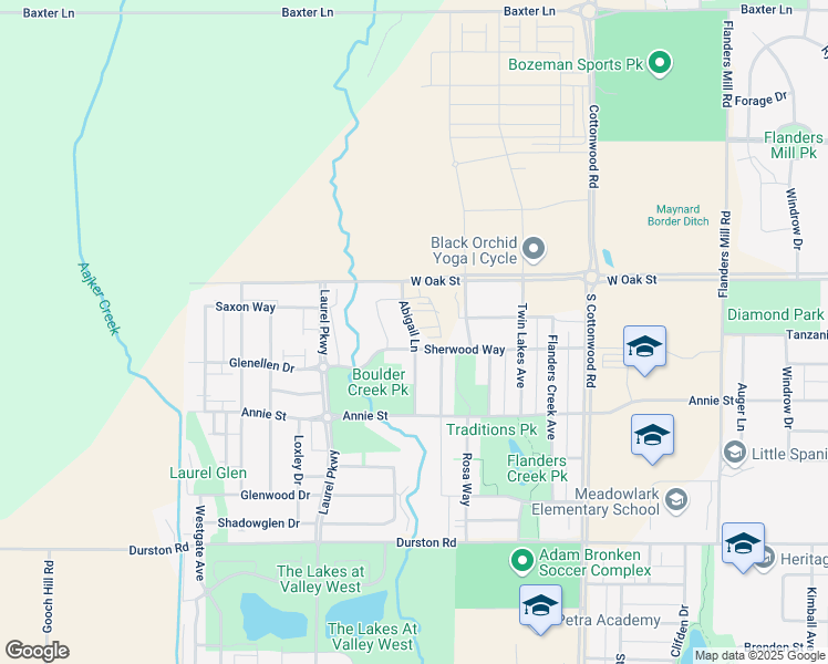 map of restaurants, bars, coffee shops, grocery stores, and more near 1147 Abigail Lane in Bozeman