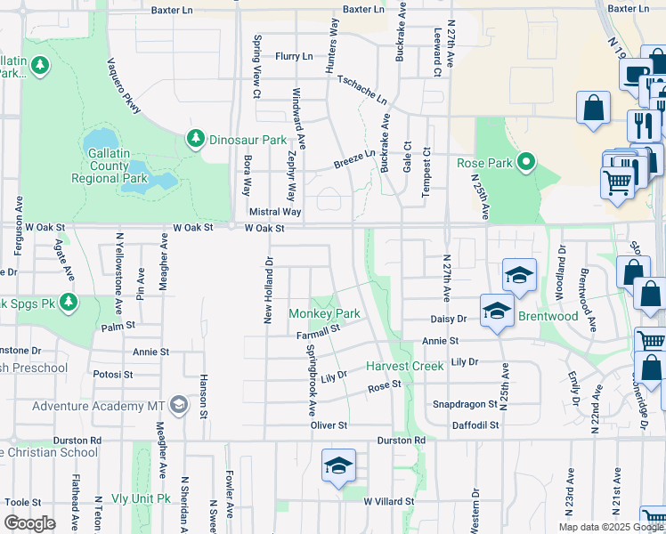map of restaurants, bars, coffee shops, grocery stores, and more near 1184 Durham Ave in Bozeman