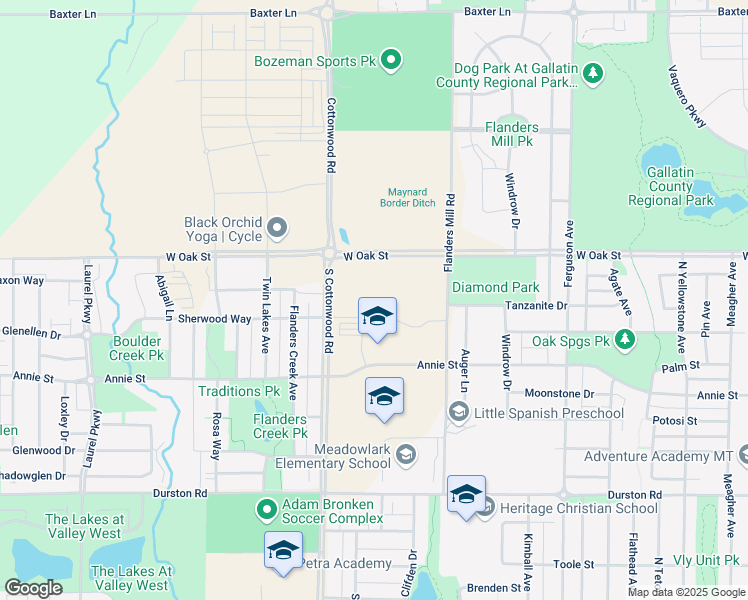 map of restaurants, bars, coffee shops, grocery stores, and more near 4455 Annie Street in Bozeman