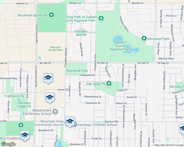 map of restaurants, bars, coffee shops, grocery stores, and more near 1133 Ryun Sun Way in Bozeman