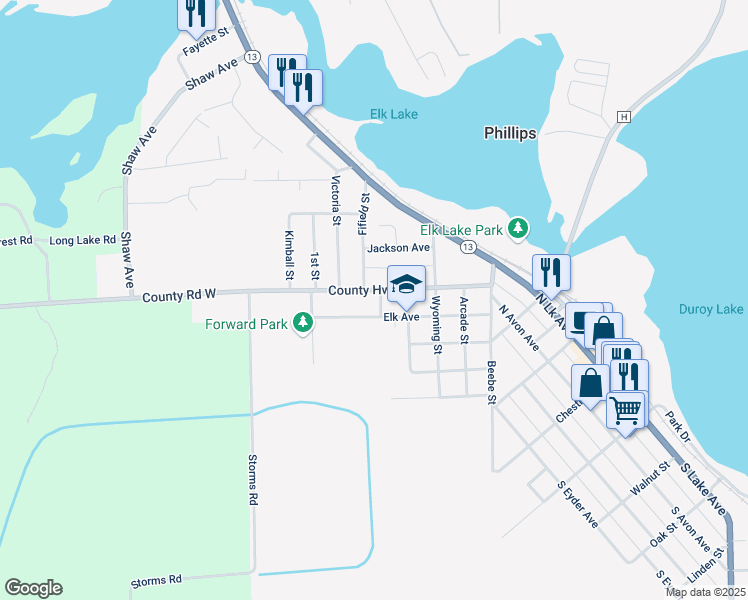 map of restaurants, bars, coffee shops, grocery stores, and more near 300 Ashland Street in Phillips