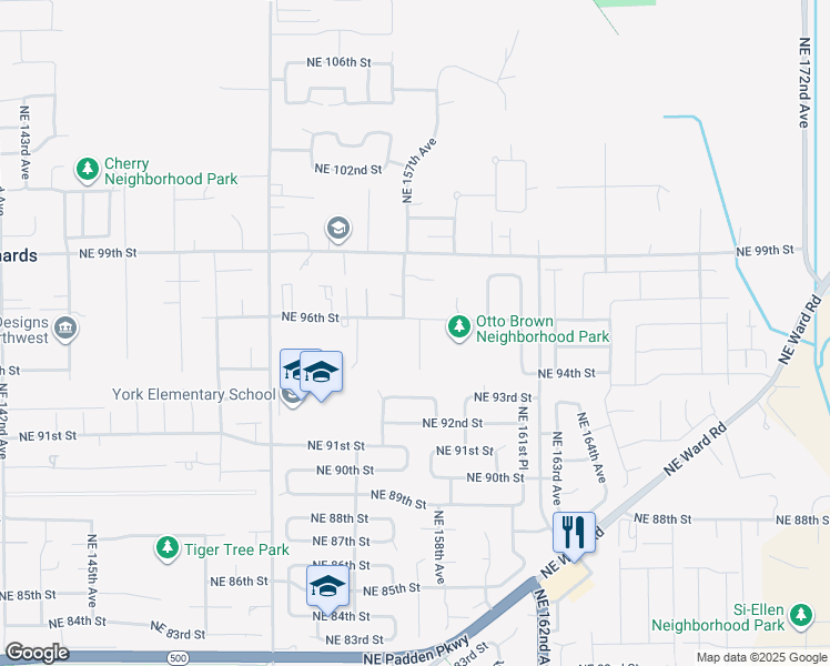 map of restaurants, bars, coffee shops, grocery stores, and more near 9508 Northeast 157th Court in Vancouver