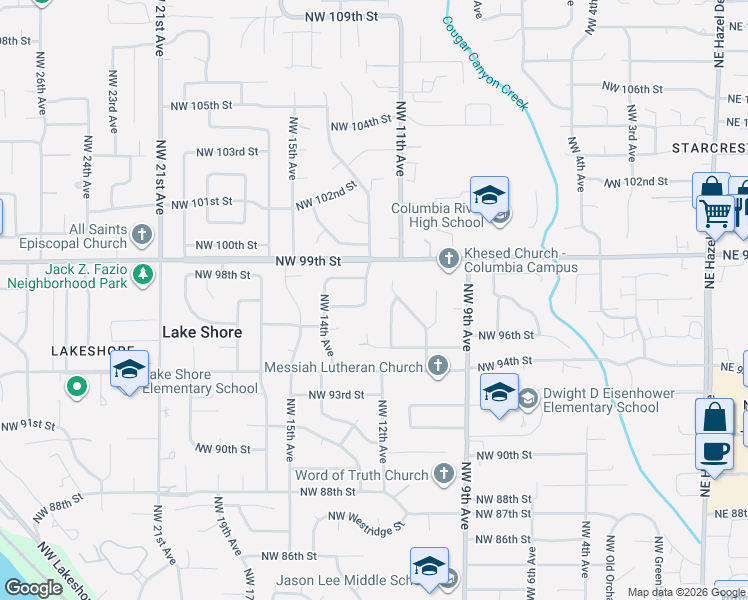 map of restaurants, bars, coffee shops, grocery stores, and more near 9703 Northwest 12th Avenue in Vancouver