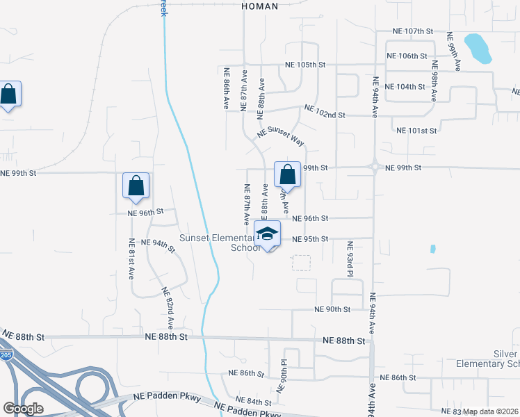 map of restaurants, bars, coffee shops, grocery stores, and more near 9612 Northeast 88th Avenue in Vancouver
